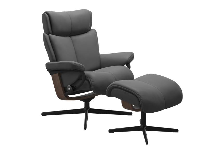 Stressless Magic (M) Cross Base Recliner with Ottoman
