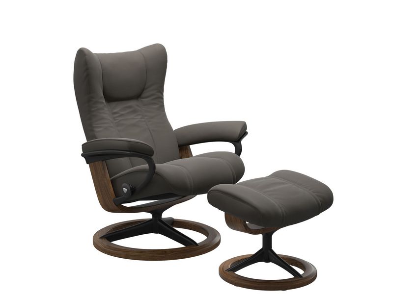 Stressless Wing (L) Signature Base Recliner with Ottoman