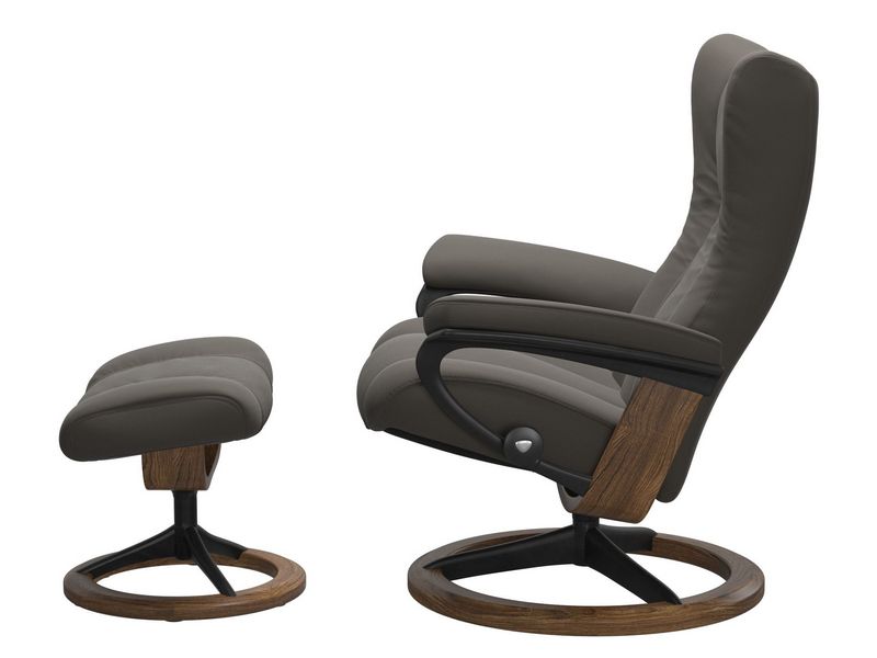 Stressless Wing (L) Signature Base Recliner with Ottoman