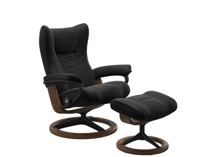 Stressless Wing (L) Signature Base Recliner with Ottoman