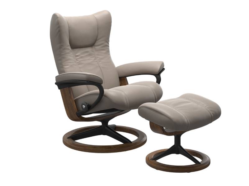 Stressless Wing (L) Signature Base Recliner with Ottoman