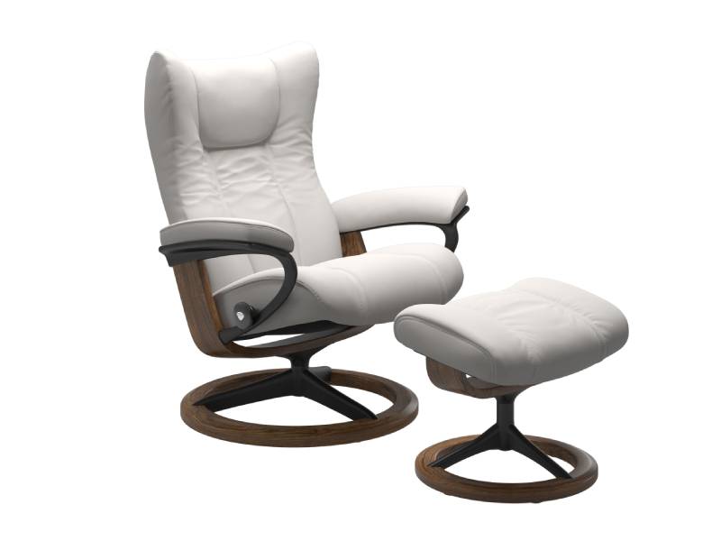 Stressless Wing (L) Signature Base Recliner with Ottoman