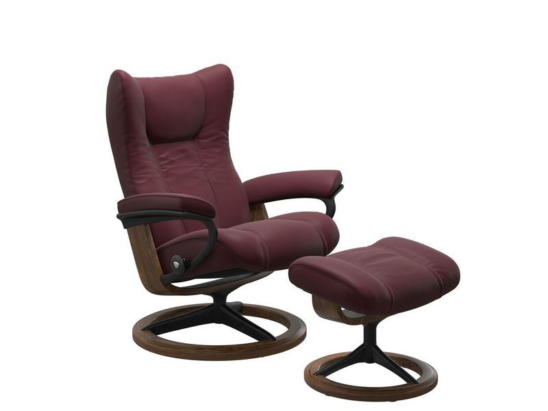 Stressless Wing (L) Signature Base Recliner with Ottoman