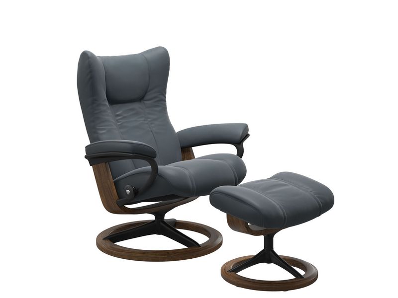 Stressless Wing (L) Signature Base Recliner with Ottoman