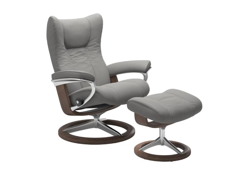 Stressless Wing (L) Signature Base Recliner with Ottoman