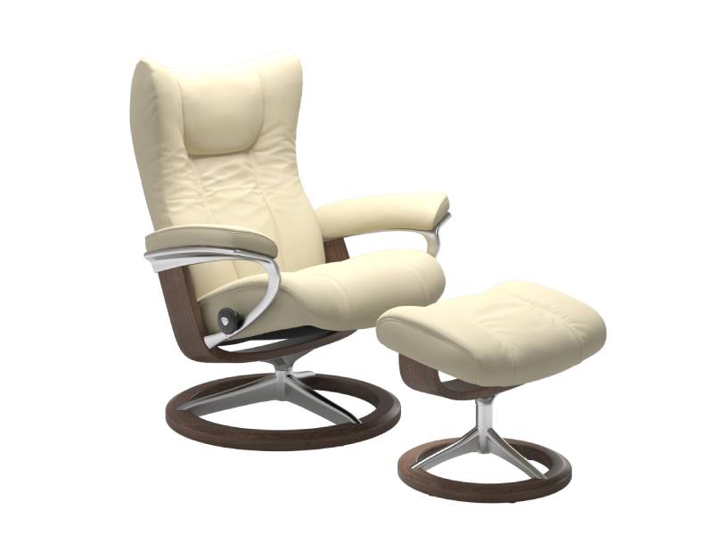 Stressless Wing (L) Signature Base Recliner with Ottoman