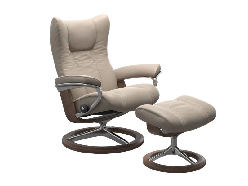 Stressless Wing (L) Signature Base Recliner with Ottoman