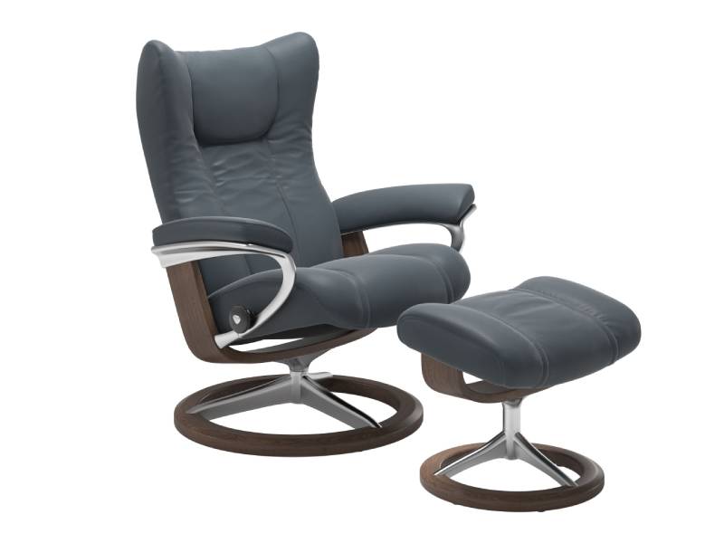 Stressless Wing (L) Signature Base Recliner with Ottoman