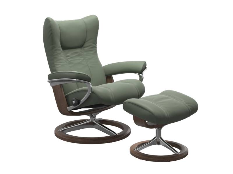 Stressless Wing (L) Signature Base Recliner with Ottoman